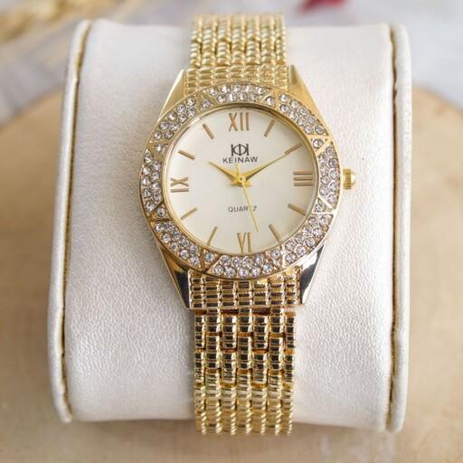 ساعت زنانه نگین دار طلایی